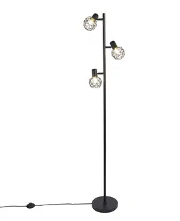 Stojace lampy Dizajnová stojaca lampa čierna 3-svetlá nastaviteľná - sieťovina