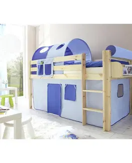 Vyvýšené detské postele Posteľ s priestorom na hru Malte Záves Modrý