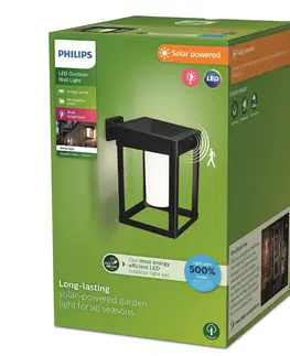 Solárne svetlá so senzorom pohybu Philips Solárne nástenné svietidlo Philips LED Camill, čierna/biela, 14 x 14 cm