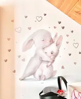 Nálepky na stenu Akvarelová nálepka na stenu - Zajačiky v objatí