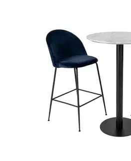 Jedálenské stoly Norddan Dizajnový okrúhly barový stôl Kane 70 cm imitácia mramoru / čierny