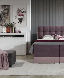 Postele NABBI Dalino 140 čalúnená manželská posteľ s úložným priestorom fialová / ružová