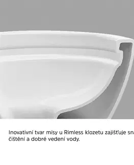 Kúpeľňa MEREO - WC závesné, RIMLESS, 530x355x360, keramické, vr. sedátka CSS113S VSD81S