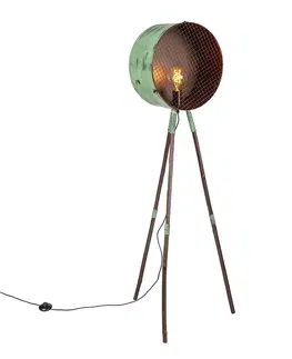 Stojace lampy Vintage stojaca lampa na bambusovom statíve zelenej farby s meďou - hlaveň