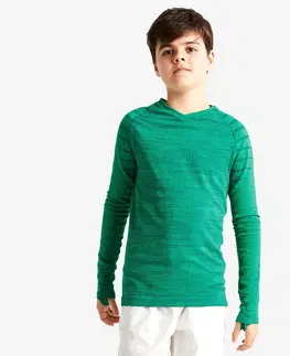 ragby Detské spodné tričko na futbal Keepdry 500 s dlhými rukávmi zelené