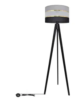 Lampy  Stojacia lampa HELEN 1xE27/60W/230V šedá/čierna/zlatá/borovica 