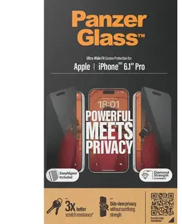 Ochranné fólie pre mobilné telefóny Ochranné sklo PanzerGlass UWF Privacy s aplikátorom pre Apple iPhone 15 Pro, čierne P2810
