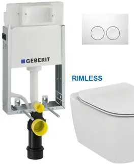 Záchody GEBERIT KOMBIFIXBasic vr. bieleho  tlačidla DELTA 21 + WC Ideal Standard Tesi se sedlem RIMLESS 110.100.00.1 21BI TE2