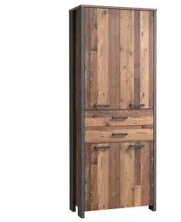 Šatníkové skrine so závesnými dverami Skriňa Symmach 2S4D old-wood vinteage/betón