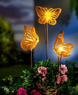 Vonkajšie osvetlenie LED záhradné zápichy Zlatí motýle, súprava 3 ks