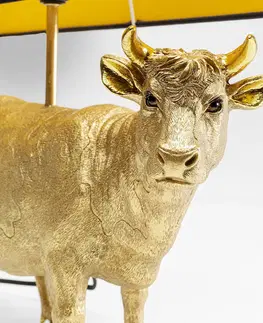 Stolové lampy KARE KARE Cow Gold stolová lampa s ľanovým tienidlom
