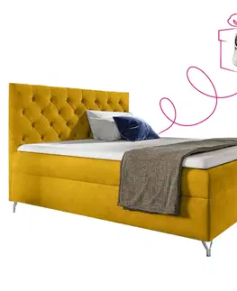 Postele Boxspringová posteľ, 200x200, žltá látka Velvet, GULIETTE + darček