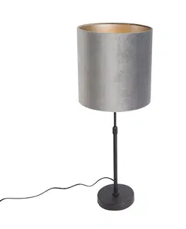 Stolove lampy Moderná stolná lampa čierna látkové tienidlo sivá 25 cm nastaviteľná - Parte
