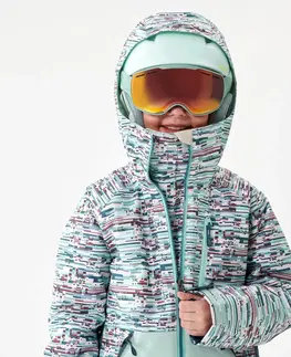 bundy a vesty Detská bunda SNB 500 na snowboard modrozelená