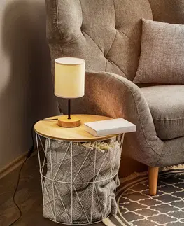 Lampy na nočný stolík BRITOP Stolná lampa Corralee, drevo sivé látkové tienidlo