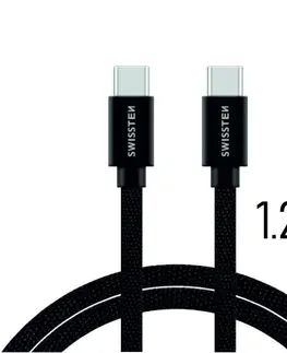 Dáta príslušenstvo Dátový kábel Swissten textilný s USB-C konektormi a podporou rýchlonabíjania, Black 71527201
