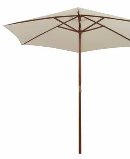 Slnečníky Záhradný slnečník s drevenou tyčou Ø 270 cm Krémová