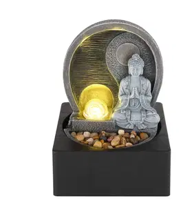 Vnútorné dekoratívne svietidlá Globo Izbová LED fontána Fontana, antracit/sivá, Budha
