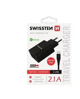 Nabíjačky pre mobilné telefóny Nabíjačka Swissten Smart IC 2.1A s 2 USB konektormi a dátovým káblom USB/Micro USB, 1,2 m, čierna 22052000