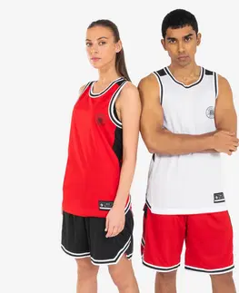 dresy Obojstranné basketbalové tielko unisex T500 bielo-červené