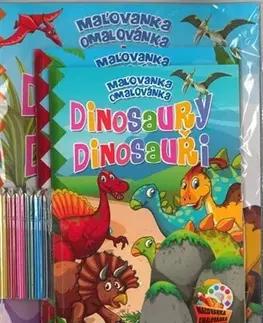 Nalepovačky, vystrihovačky, skladačky Komplet Dinosaury (2 maľovanky+2 aktivity zošity + farebné ceruzky)
