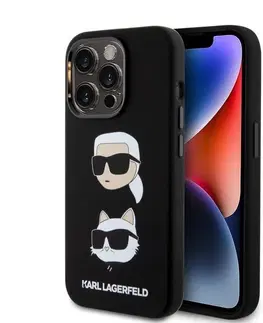 Puzdrá na mobilné telefóny Puzdro Karl Lagerfeld Liquid Silicone Karl and Choupette Heads pre Apple iPhone 15 Pro, čierne 57983116860