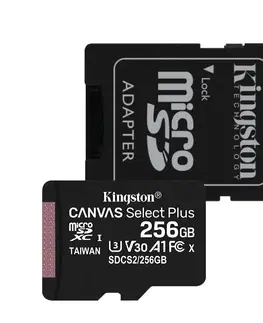 Pamäťové karty Kingston Canvas SeIect Plus Micro SDXC 256GB + SD adaptér, UHS-I A1, Class 10 - rýchlosť 100/85 MB/s
