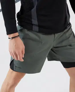 bedminton Pánske tenisové termo šortky 2 v 1 kaki-čierne