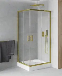 Vane MEXEN/S - Rio sprchovací kút štvorec 90 x 90, transparent, zlato + vanička Rio vrátane výpuste 860-090-090-50-00-4510