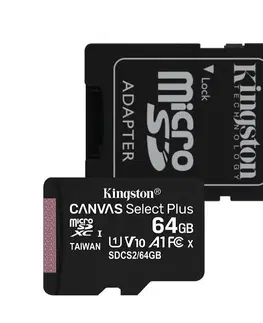 Pamäťové karty Kingston Canvas Select Plus micro SDXC 64GB Class 10 UHS-I + SD adaptér SDCS2/64GB