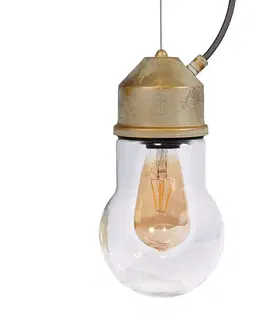 Vonkajšie závesné svietidlá Moretti Luce Závesná lampa 1951N antická mosadz sklo číre