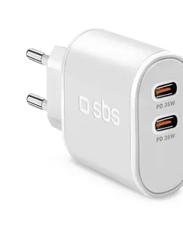 Nabíjačky pre mobilné telefóny SBS Cestovný adaptér 2x USB-C, PD, 35 W, biela TETR2CPD35W