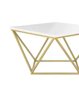 Konferenčné stoly HowHomely Konferenčný stolík CURVED 62x62 cm mosadz/biela 