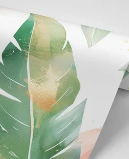 Samolepiace tapety Samolepiaca tapeta akvarelové zeleno-broskyňové listy