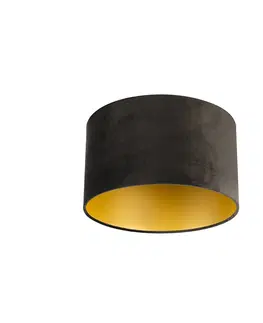 Tienidlo na lampu Velúrové tienidlo na žiarovku čierne 35/35/20 so zlatým interiérom