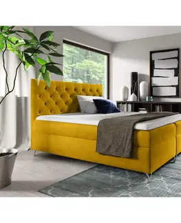Postele Boxspringová posteľ, 160x200, žltá látka Velvet, GULIETTE + darček