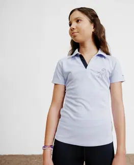 jazdeck Detské jazdecké tričko 500 s krátkym rukávom a so sieťovinou bledofialové