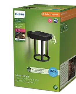 Solárne svetlá so senzorom pohybu Philips Solárne nástenné svietidlo Philips LED Camill, čierna/biela, Ø 14 cm