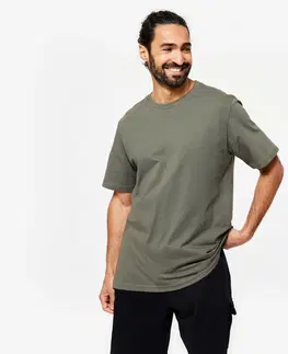 fitnes Pánske tričko na fitness 500 Essentials kaki