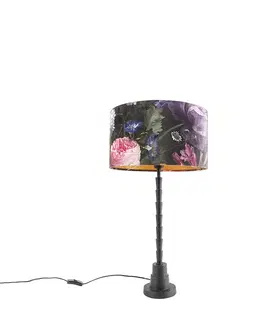 Stolove lampy Stolová lampa čierna 35 cm zamatový odtieň kvetinový vzor - Pisos