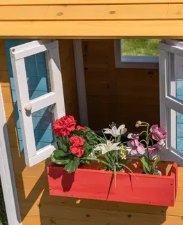 Záhradné altány Drevený záhradný domček s kvetináčom, prírodná/biela/modrá/červená, AVILO