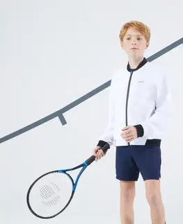 bedminton Chlapčenská ľahká pružná tenisová bunda TJK Ergols biela