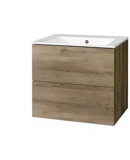 Kúpeľňový nábytok MEREO - Aira, kúpeľňová skrinka s keramickým umývadlom 61 cm, dub Halifax CN740
