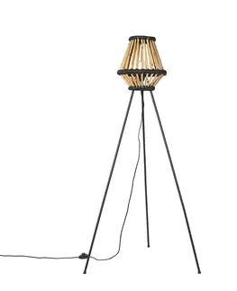 Stojace lampy Orientálna statívová stojaca lampa bambus s čiernym - Evalin
