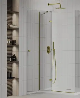 Vane MEXEN/S - Roma sprchovací kút otvárací 120x90 cm, sklo transparent, zlatá + vanička 854-120-090-50-00-4010