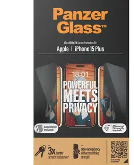 Ochranné fólie pre mobilné telefóny Ochranné sklo PanzerGlass UWF Privacy s aplikátorom pre Apple iPhone 15 Plus, čierne P2811