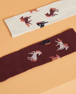 ponožky Detské jazdecké podkolienky SKS 500 s motívom tmavočervené-ľanové