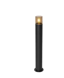 Vonkajsie osvetlenie Stojanové vonkajšie svietidlo čierne s dymovým tienidlom 70 cm - Odense