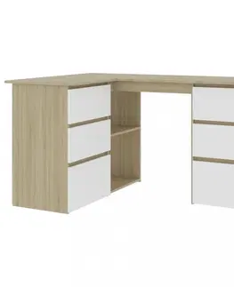 Pracovňa Rohový písací stôl so zásuvkami 145x100 cm Dekorhome Dub sonoma / biela
