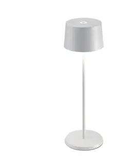 Vonkajšie osvetlenie terasy Zafferano Zafferano Olivia 3K nabíjateľná stolová lampa IP65 biela